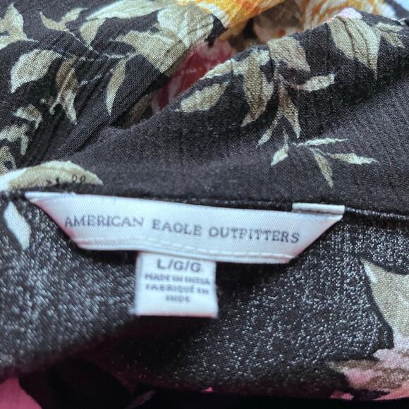 American Eagle Floral Bell Sleeve Ruffle Blouse L Vee Neck Party Romantic Fairy - Picture 5 of 5